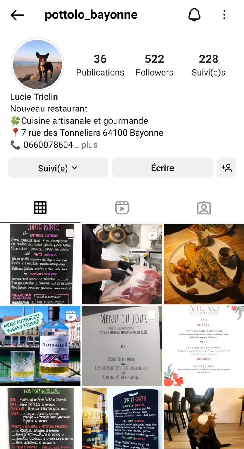 Gestion réseaux sociaux restaurant Pottolo Bayonne avant - Neskatraveller